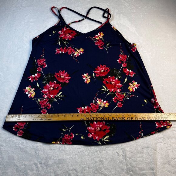 Papermoon Womens Blouse Navy Floral Spaguetti Strap Top Sz 1X Crisscross Back - Picture 7 of 10